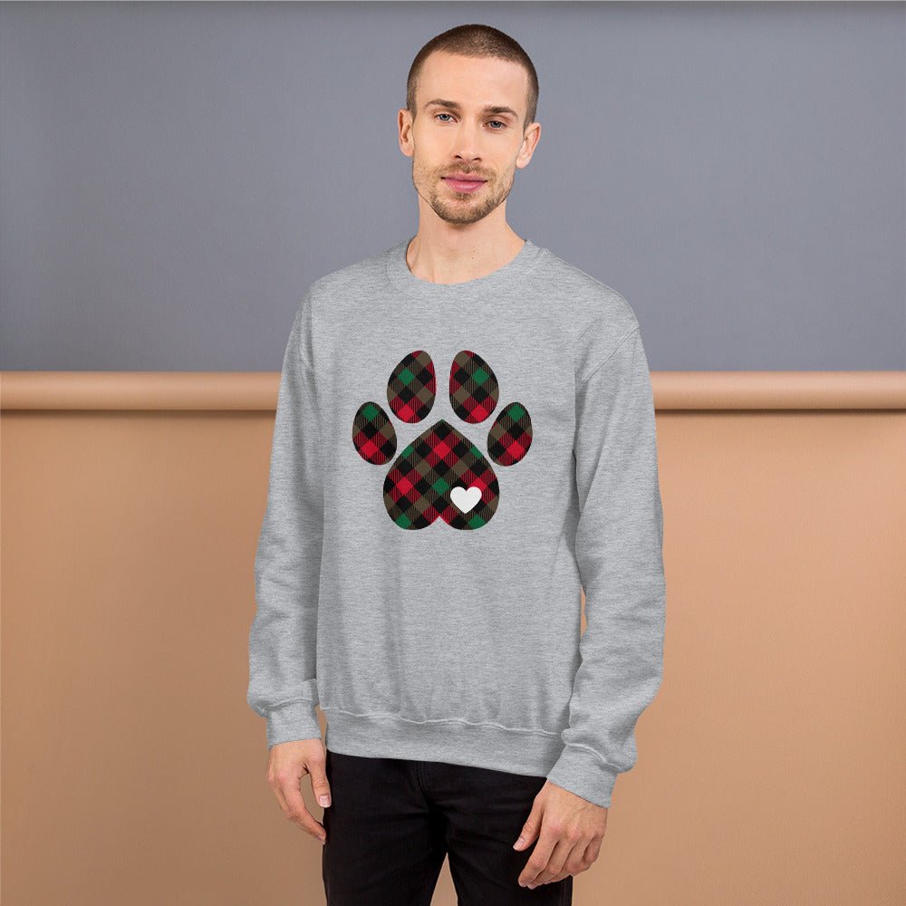 Christmas Plaid Dog Paw Sweatshirt - DoggyLoveandMore