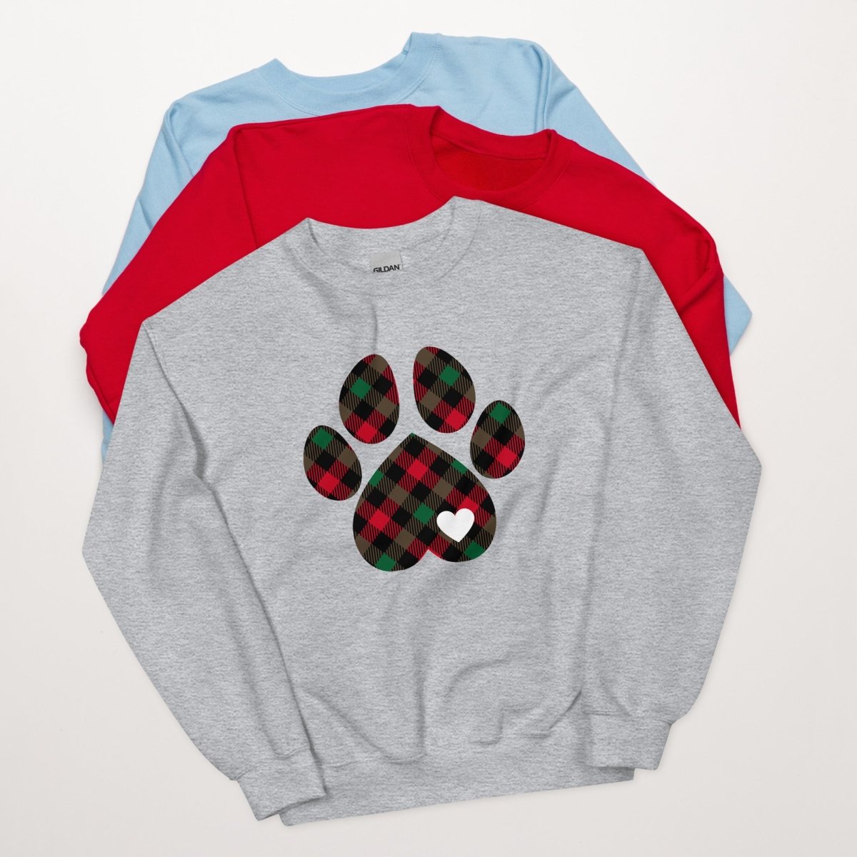 Christmas Plaid Dog Paw Sweatshirt - DoggyLoveandMore