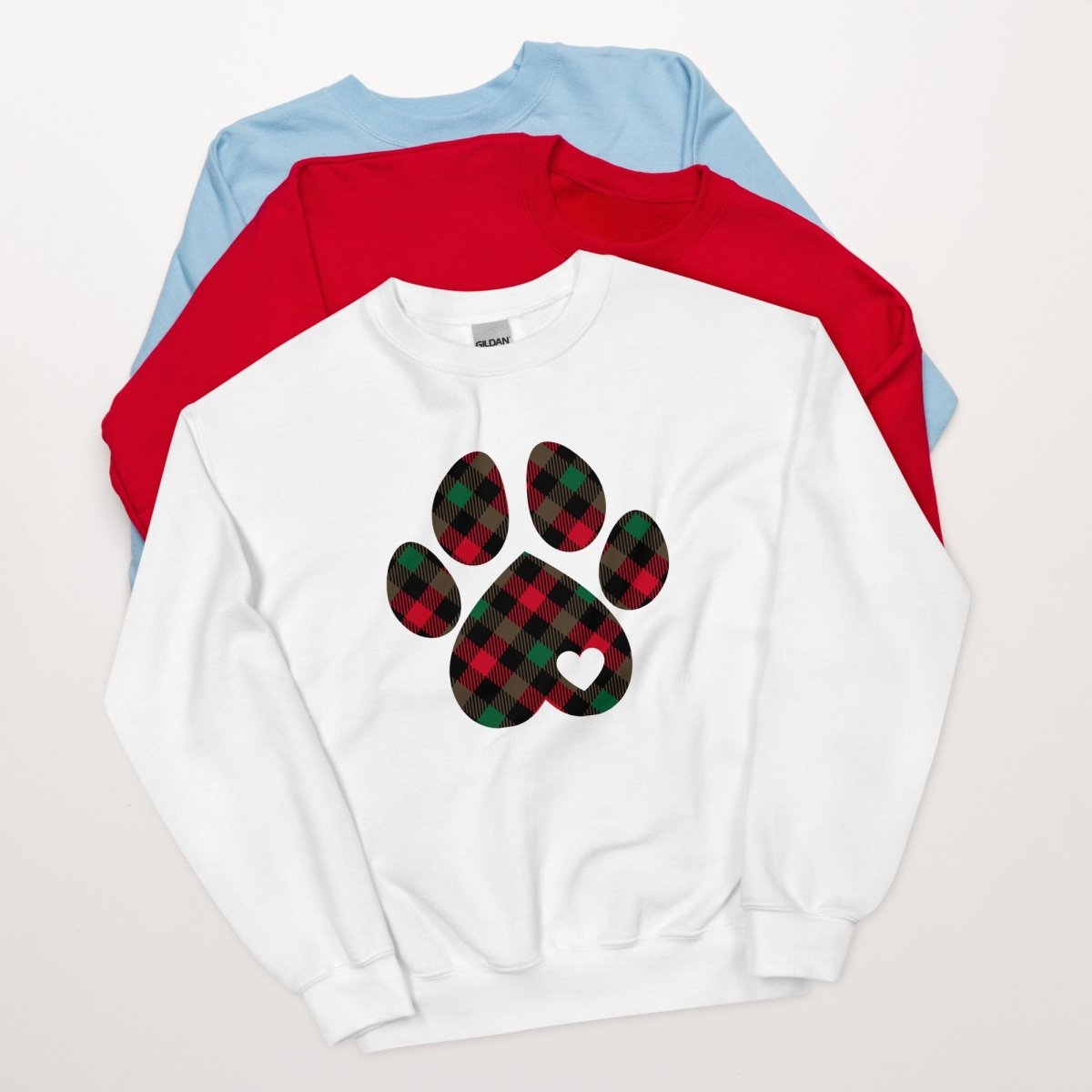 Christmas Plaid Dog Paw Sweatshirt - DoggyLoveandMore