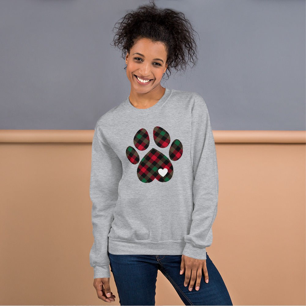 Christmas Plaid Dog Paw Sweatshirt - DoggyLoveandMore