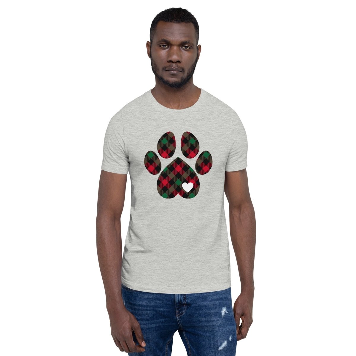 Christmas Plaid Dog Paw T-Shirt - DoggyLoveandMore