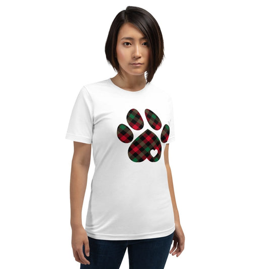 Christmas Plaid Dog Paw T-Shirt - DoggyLoveandMore