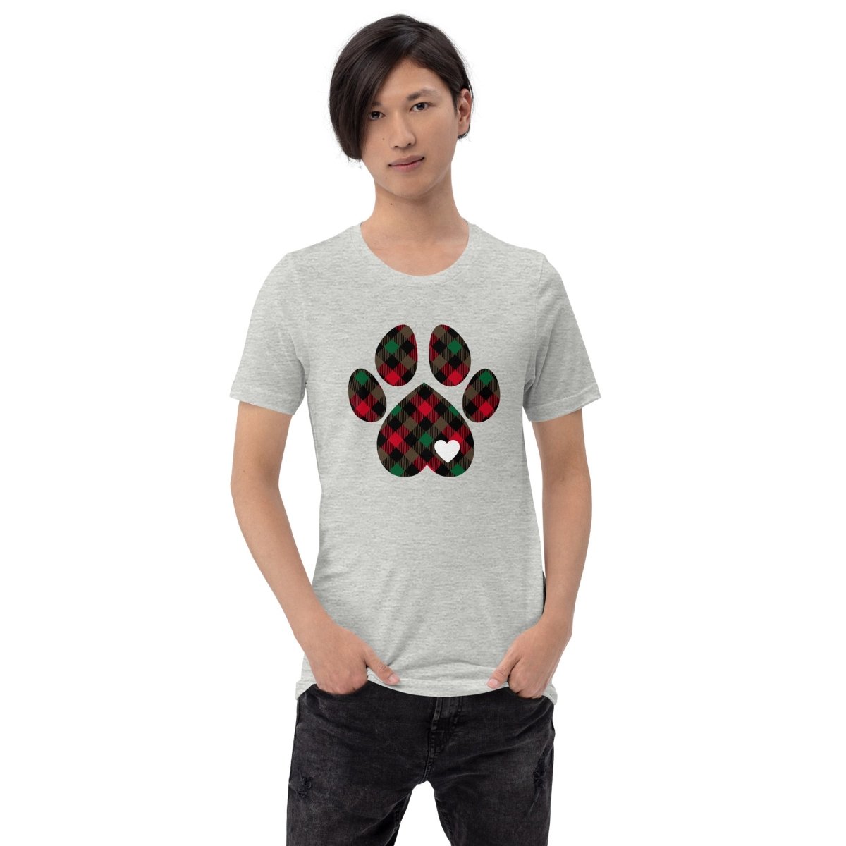 Christmas Plaid Dog Paw T-Shirt - DoggyLoveandMore