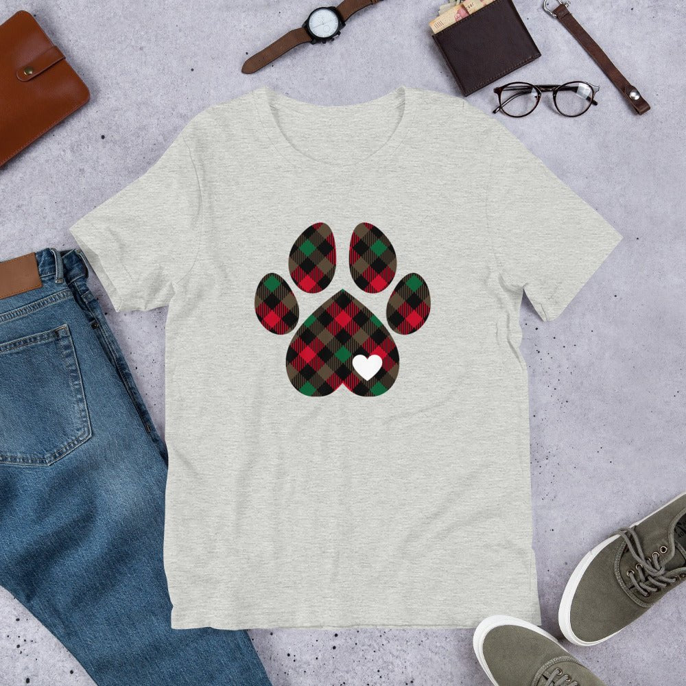 Christmas Plaid Dog Paw T-Shirt - DoggyLoveandMore