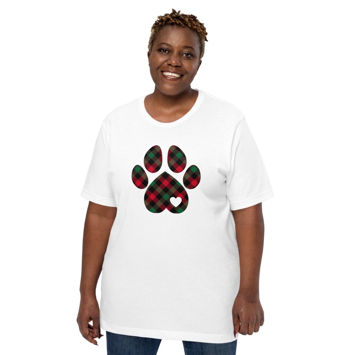 Christmas Plaid Dog Paw T-Shirt - DoggyLoveandMore