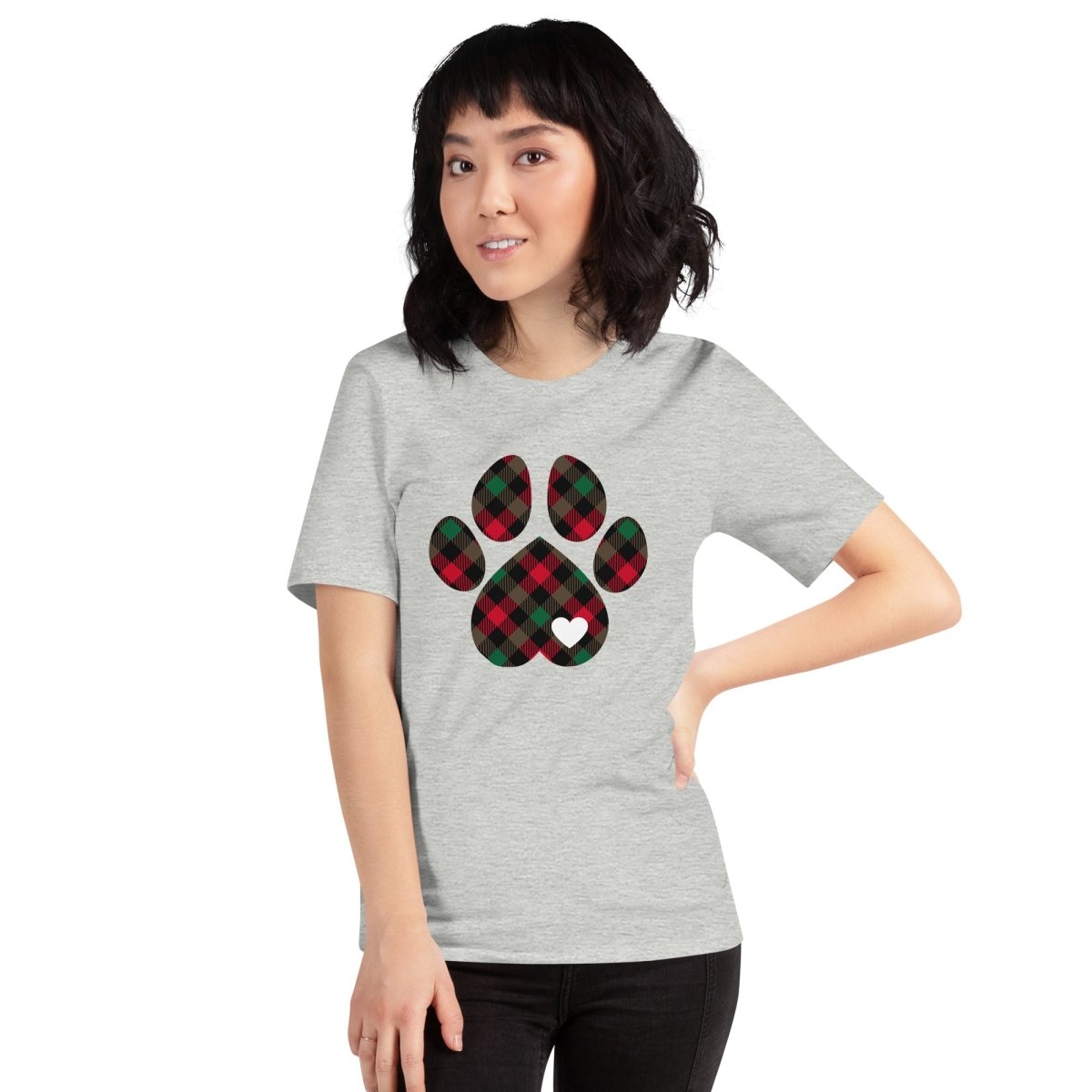 Christmas Plaid Dog Paw T-Shirt - DoggyLoveandMore