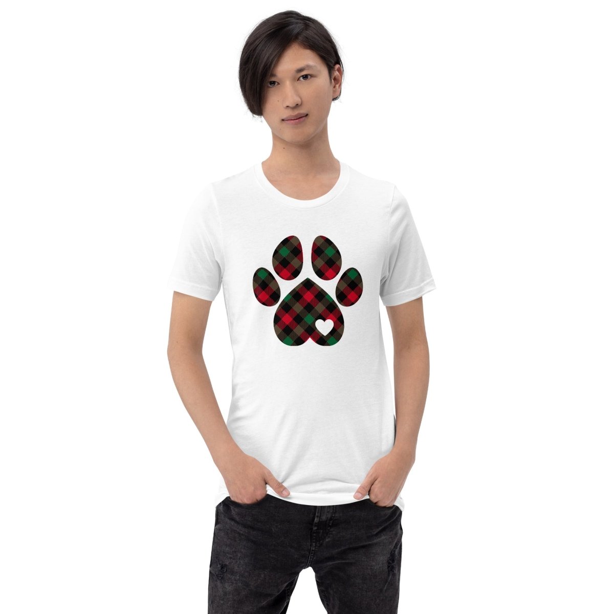 Christmas Plaid Dog Paw T-Shirt - DoggyLoveandMore