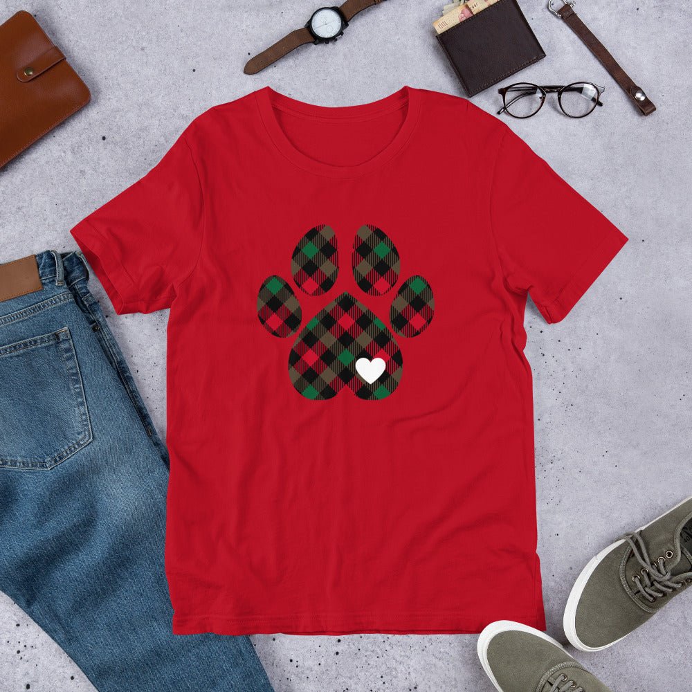 Christmas Plaid Dog Paw T-Shirt - DoggyLoveandMore