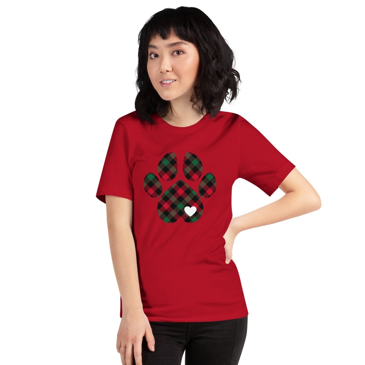 Christmas Plaid Dog Paw T-Shirt - DoggyLoveandMore