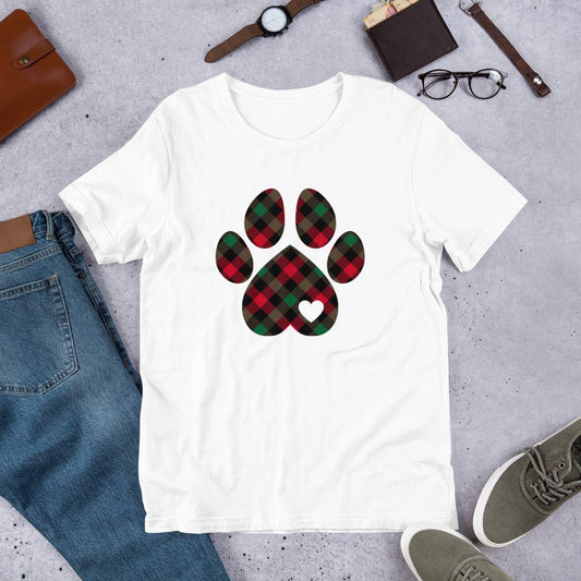 Christmas Plaid Dog Paw T-Shirt - DoggyLoveandMore