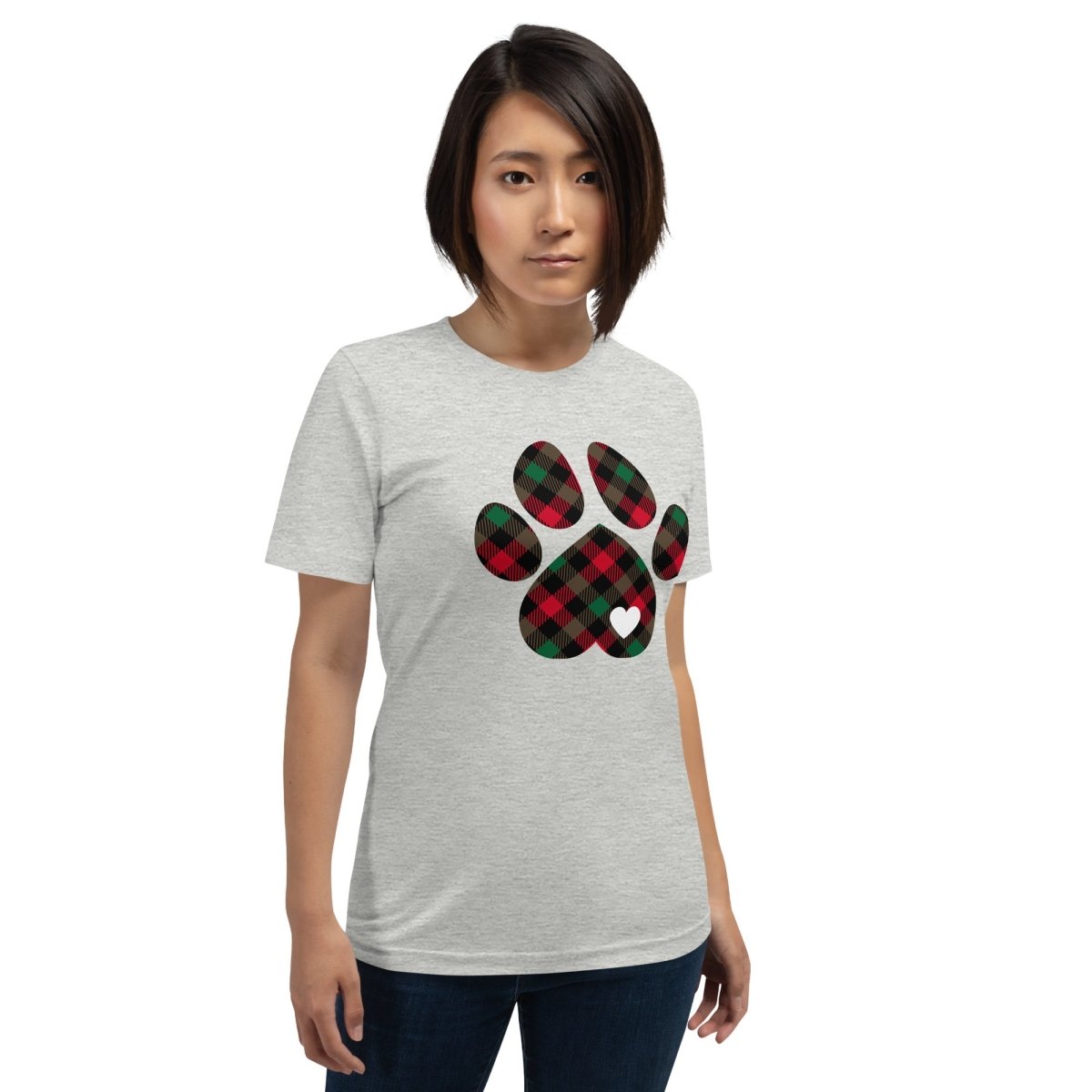 Christmas Plaid Dog Paw T-Shirt - DoggyLoveandMore