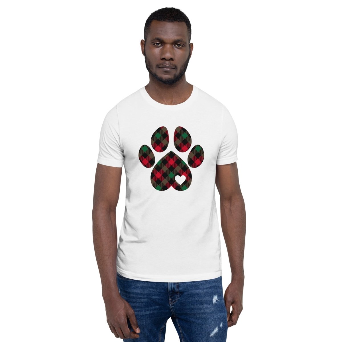 Christmas Plaid Dog Paw T-Shirt - DoggyLoveandMore