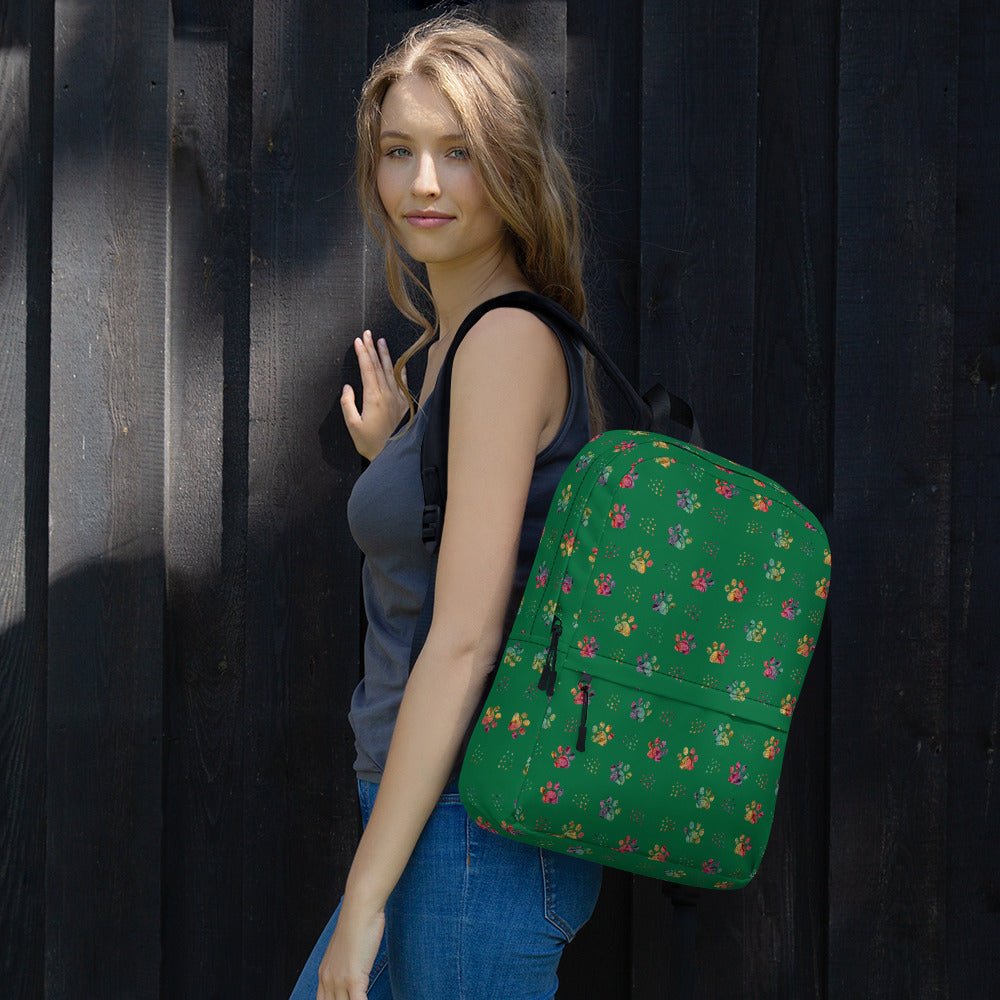 Dark Green Paw Prints Backpack - DoggyLoveandMore