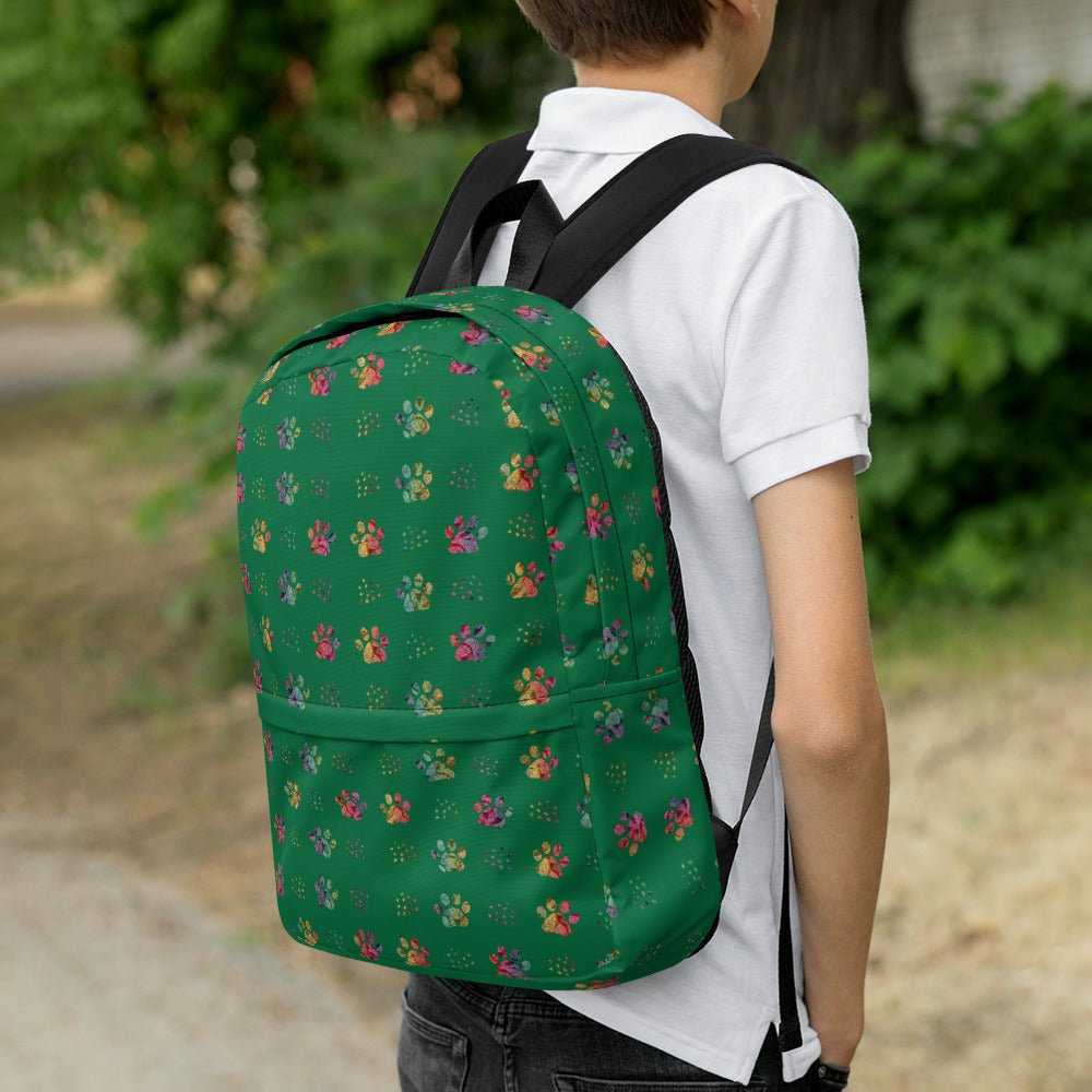 Dark Green Paw Prints Backpack - DoggyLoveandMore