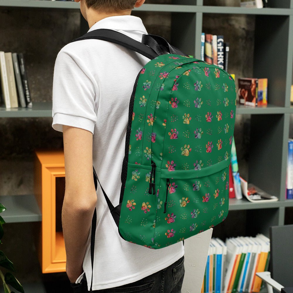 Dark Green Paw Prints Backpack - DoggyLoveandMore