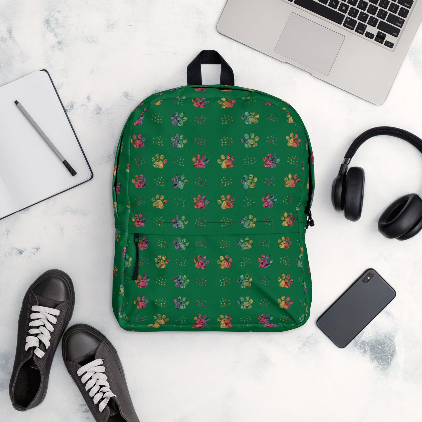 Dark Green Paw Prints Backpack - DoggyLoveandMore