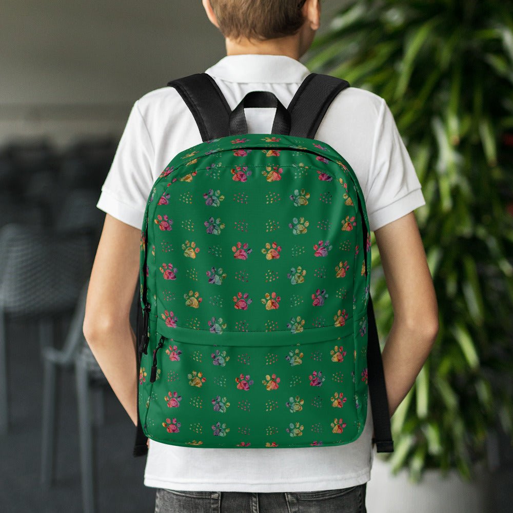 Dark Green Paw Prints Backpack - DoggyLoveandMore