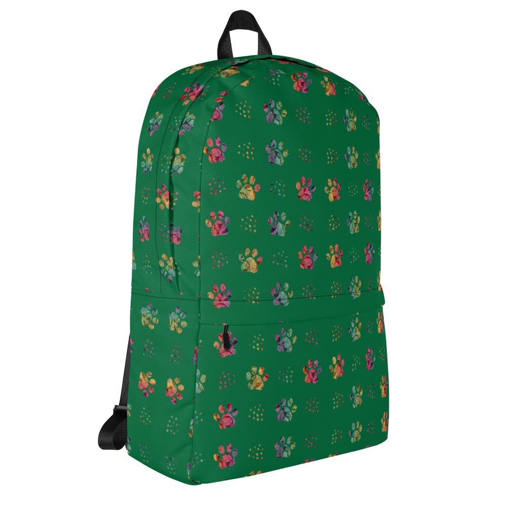 Dark Green Paw Prints Backpack - DoggyLoveandMore