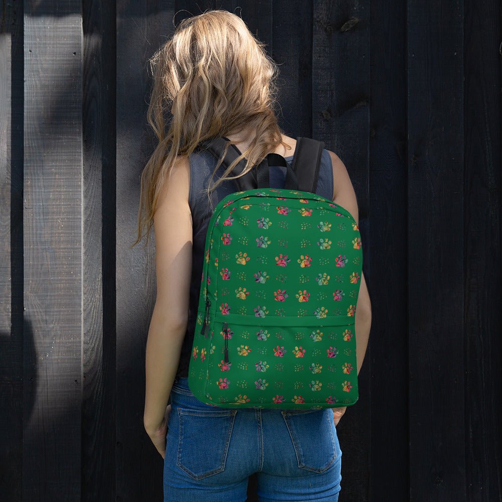 Dark Green Paw Prints Backpack - DoggyLoveandMore