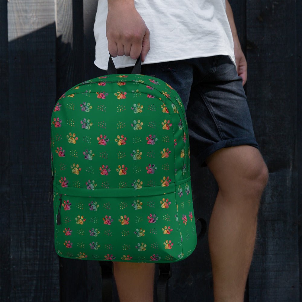 Dark Green Paw Prints Backpack - DoggyLoveandMore