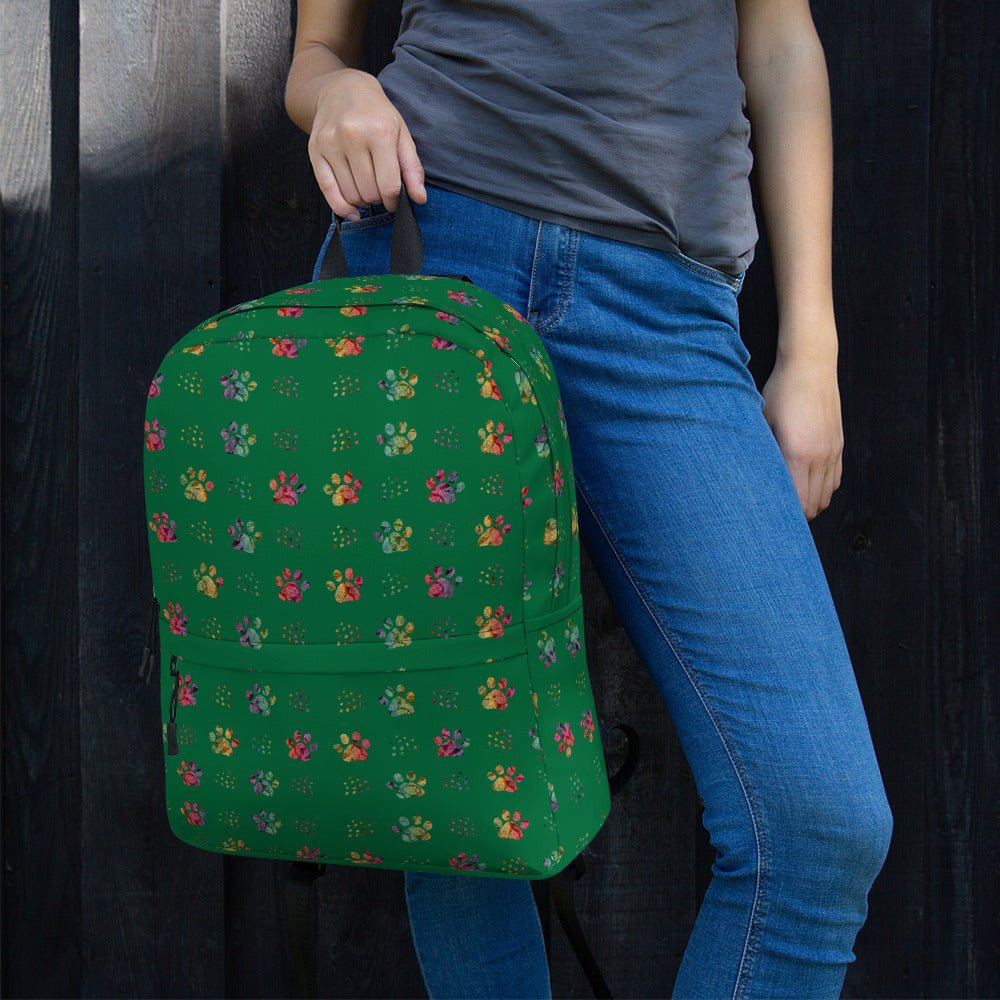 Dark Green Paw Prints Backpack - DoggyLoveandMore