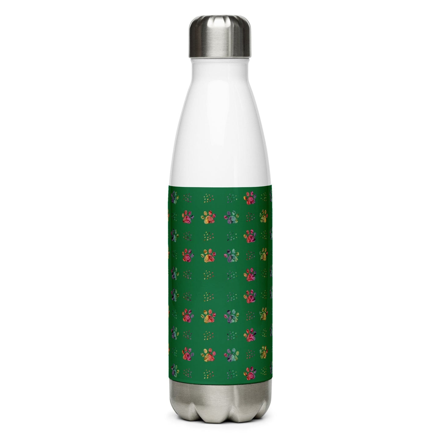 Dark Green Paw Prints Stainless Steel Water Bottle - DoggyLoveandMore