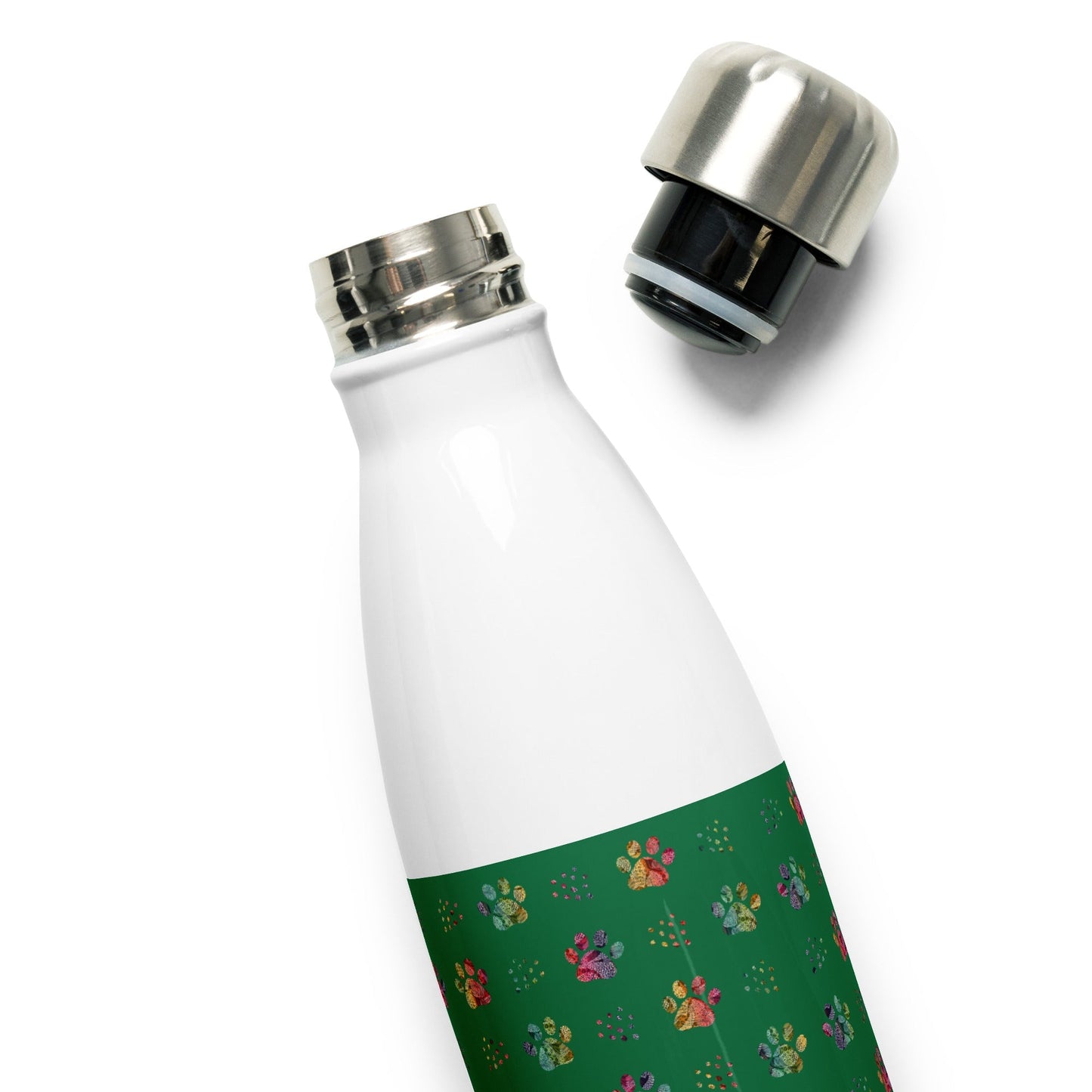 Dark Green Paw Prints Stainless Steel Water Bottle - DoggyLoveandMore