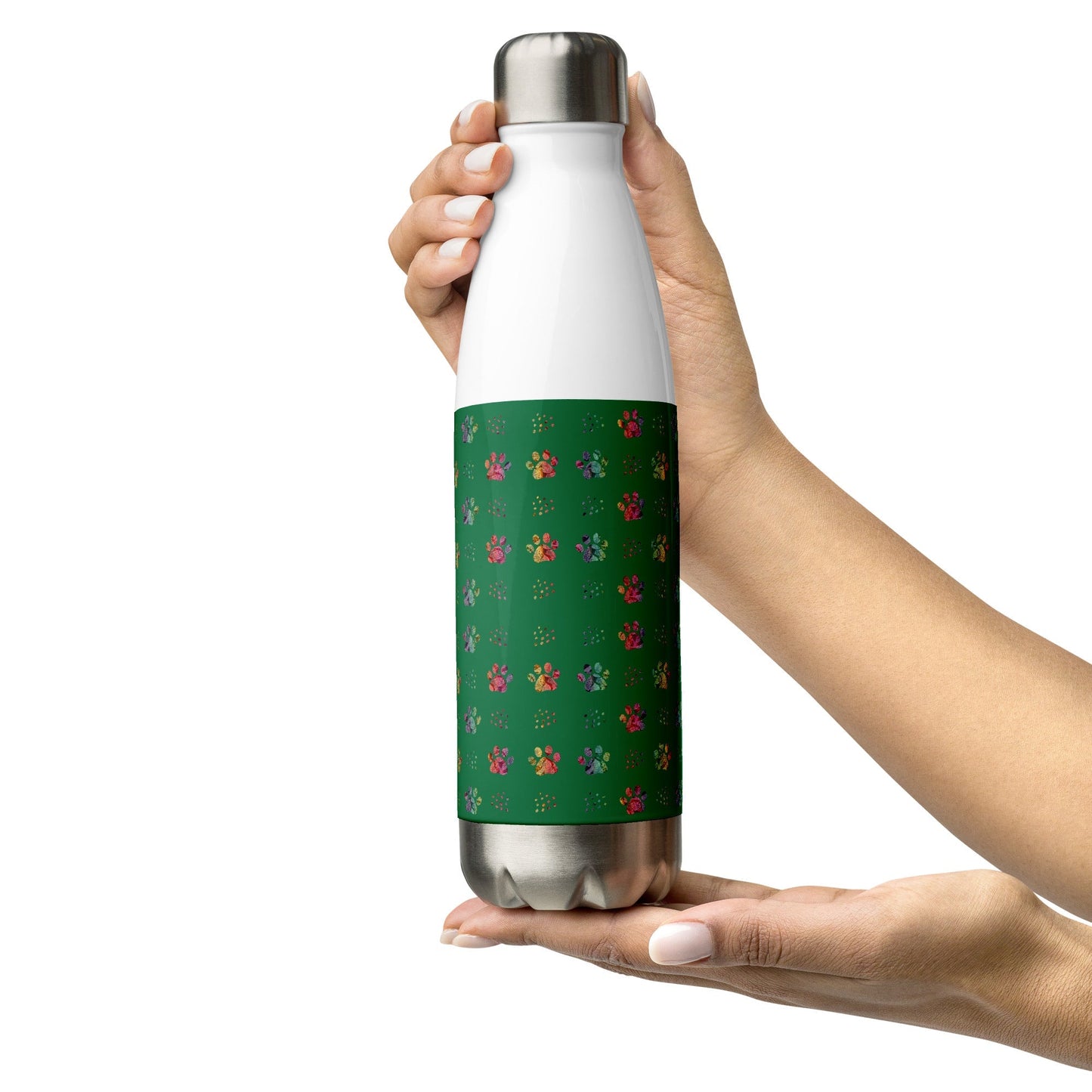 Dark Green Paw Prints Stainless Steel Water Bottle - DoggyLoveandMore