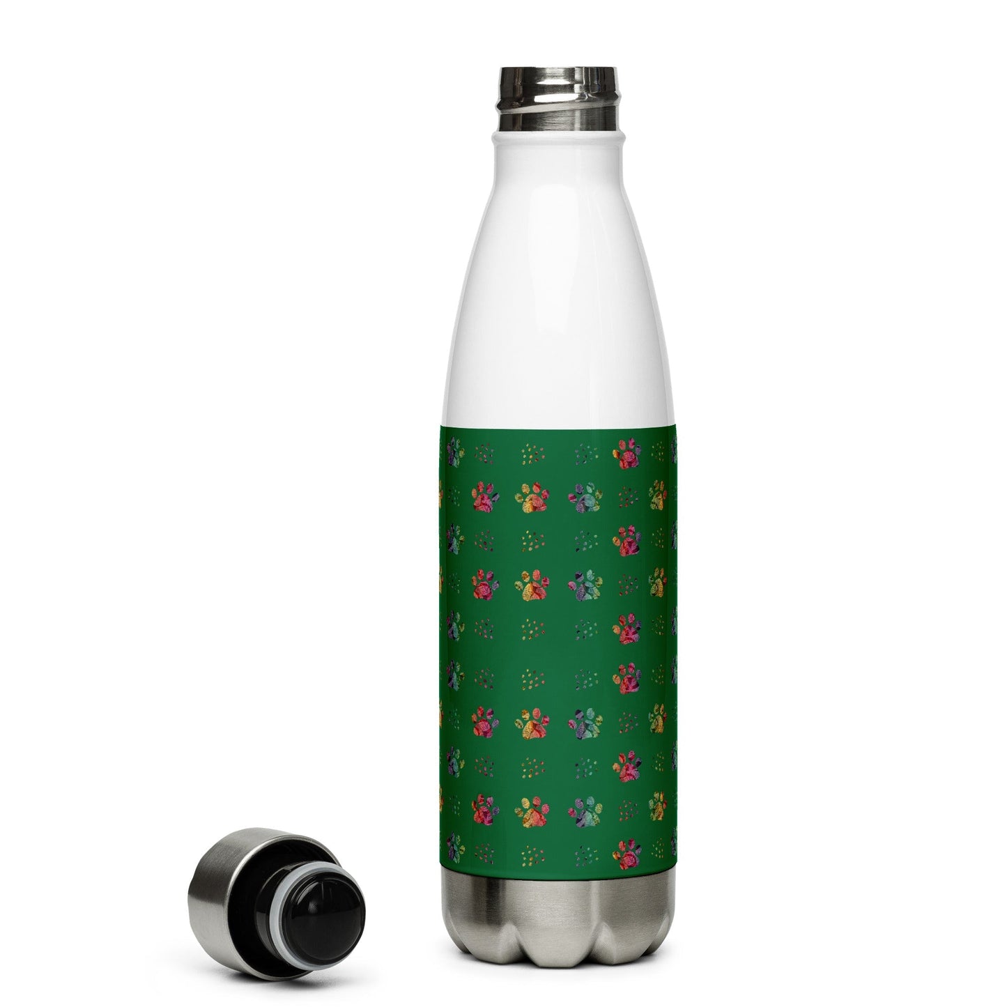 Dark Green Paw Prints Stainless Steel Water Bottle - DoggyLoveandMore