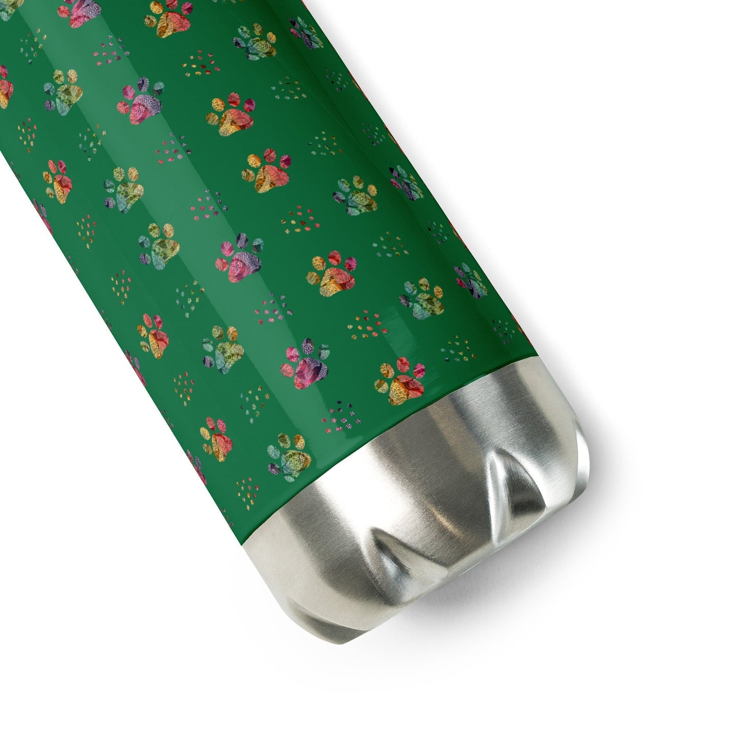 Dark Green Paw Prints Stainless Steel Water Bottle - DoggyLoveandMore