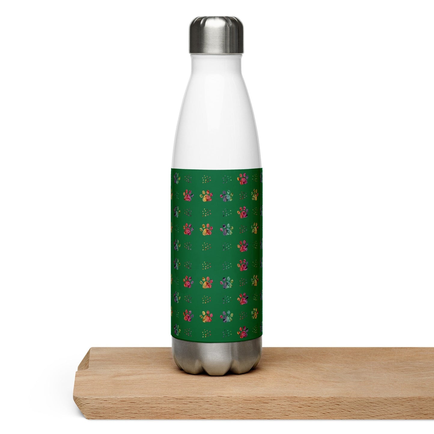 Dark Green Paw Prints Stainless Steel Water Bottle - DoggyLoveandMore