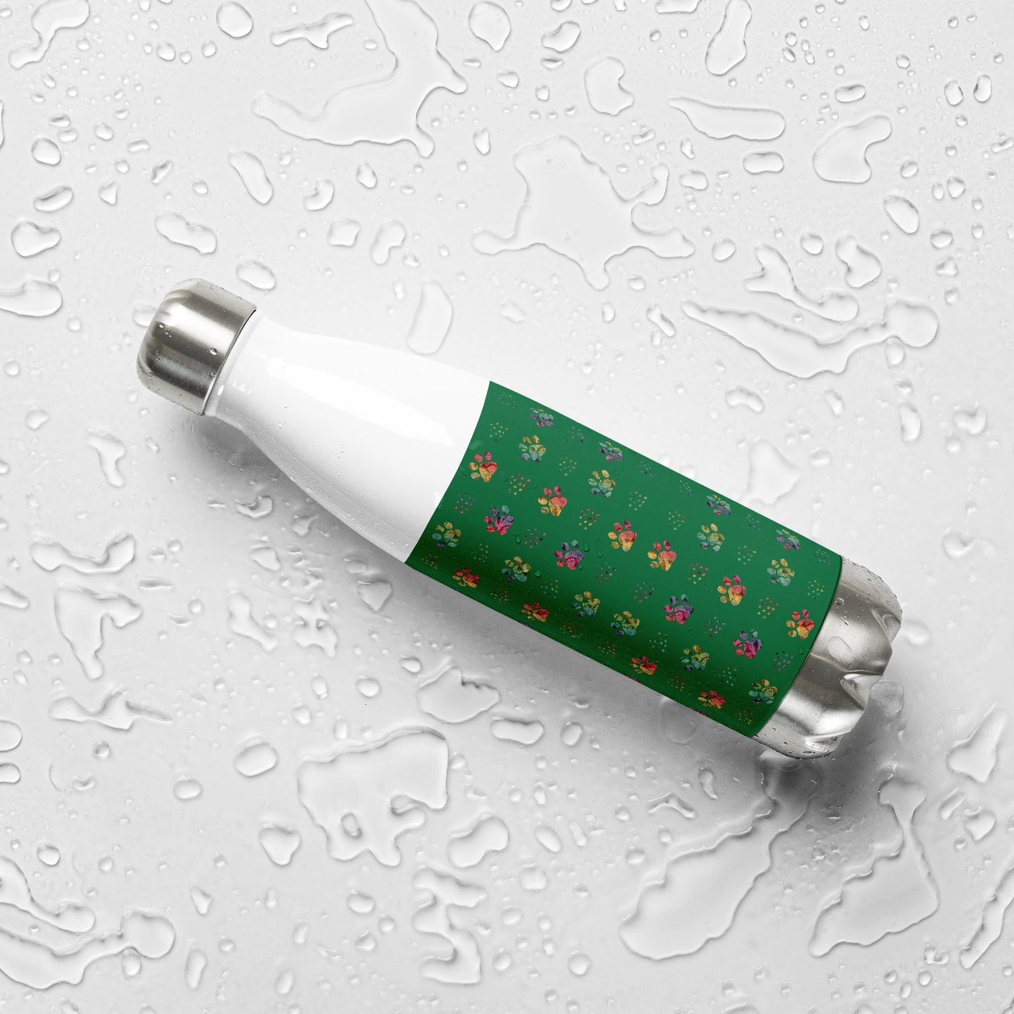 Dark Green Paw Prints Stainless Steel Water Bottle - DoggyLoveandMore