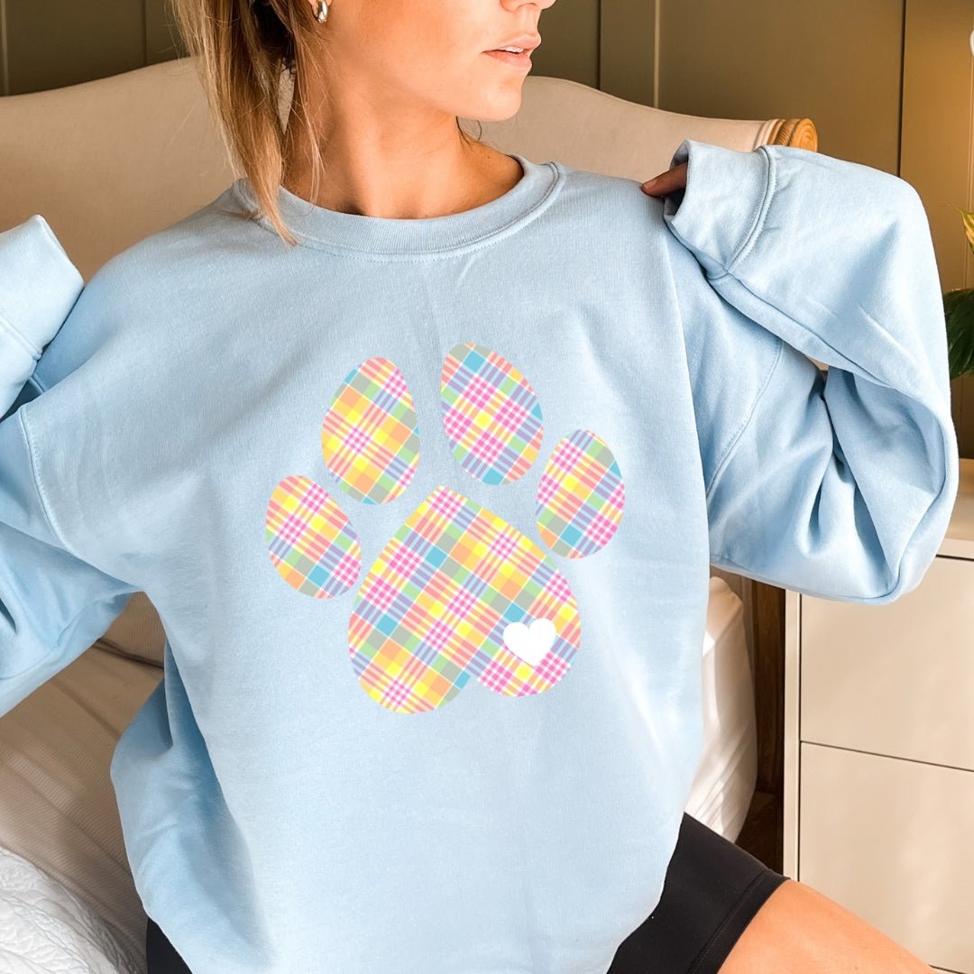 Easter Plaid Dog Paw Sweatshirt - DoggyLoveandMore