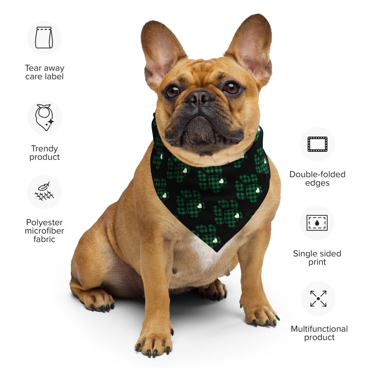 Green Buffalo Plaid Dog Paw Bandana - DoggyLoveandMore