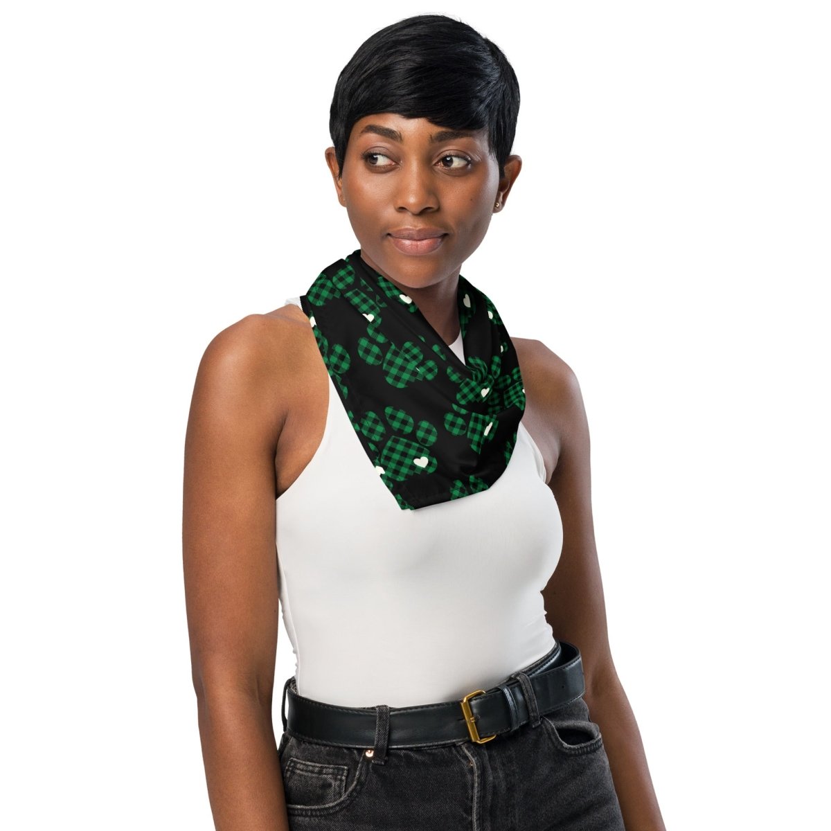 Green Buffalo Plaid Dog Paw Bandana - DoggyLoveandMore