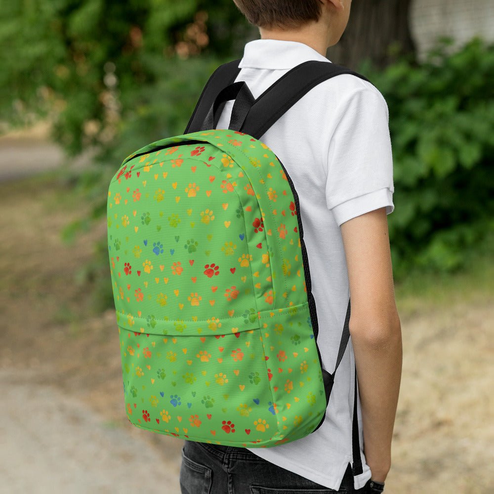 Green Paw Prints Backpack - DoggyLoveandMore