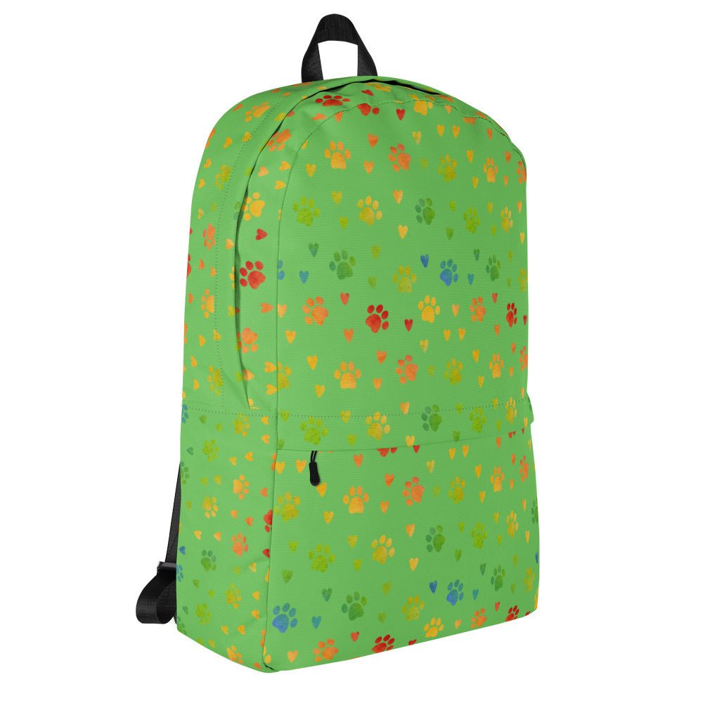 Green Paw Prints Backpack - DoggyLoveandMore