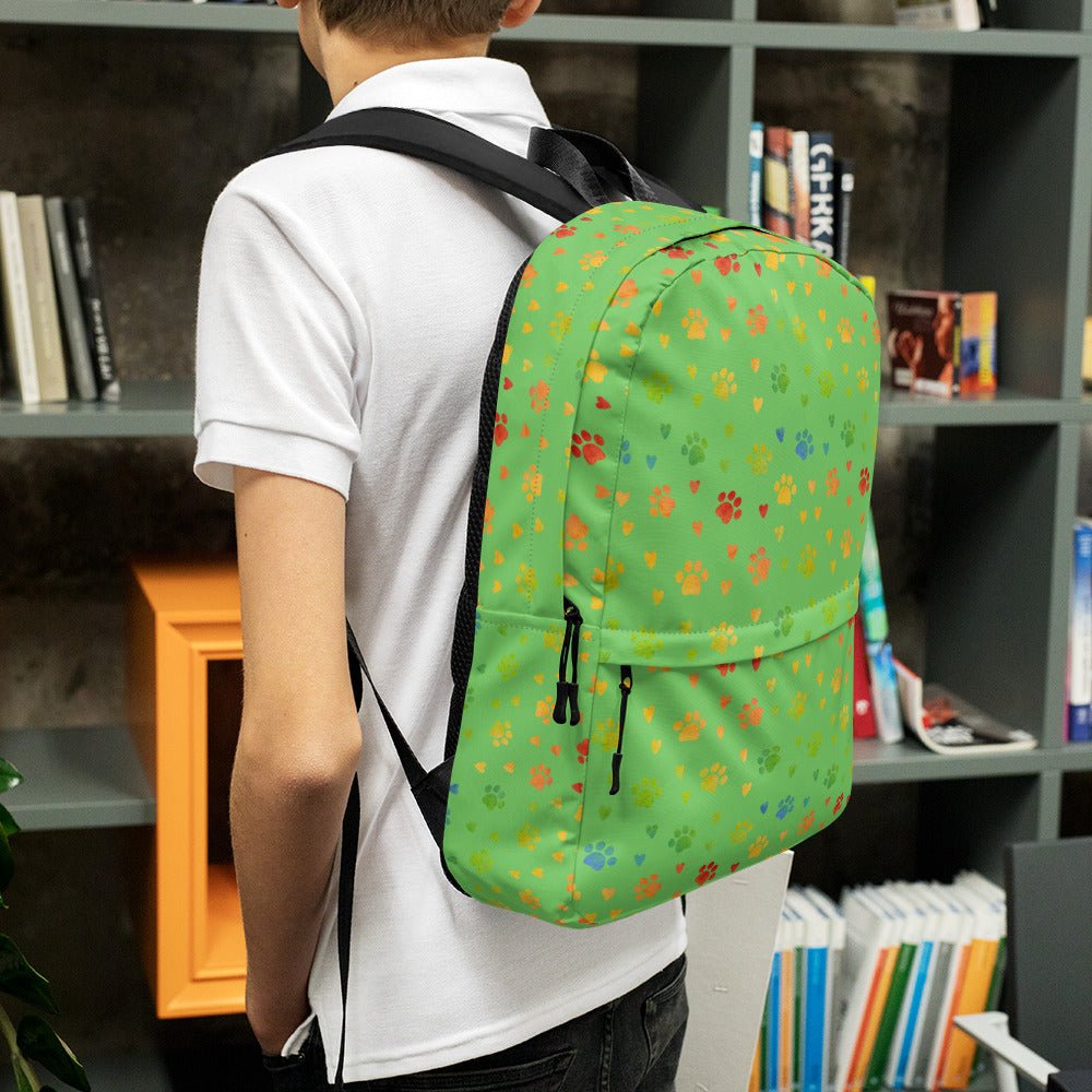 Green Paw Prints Backpack - DoggyLoveandMore