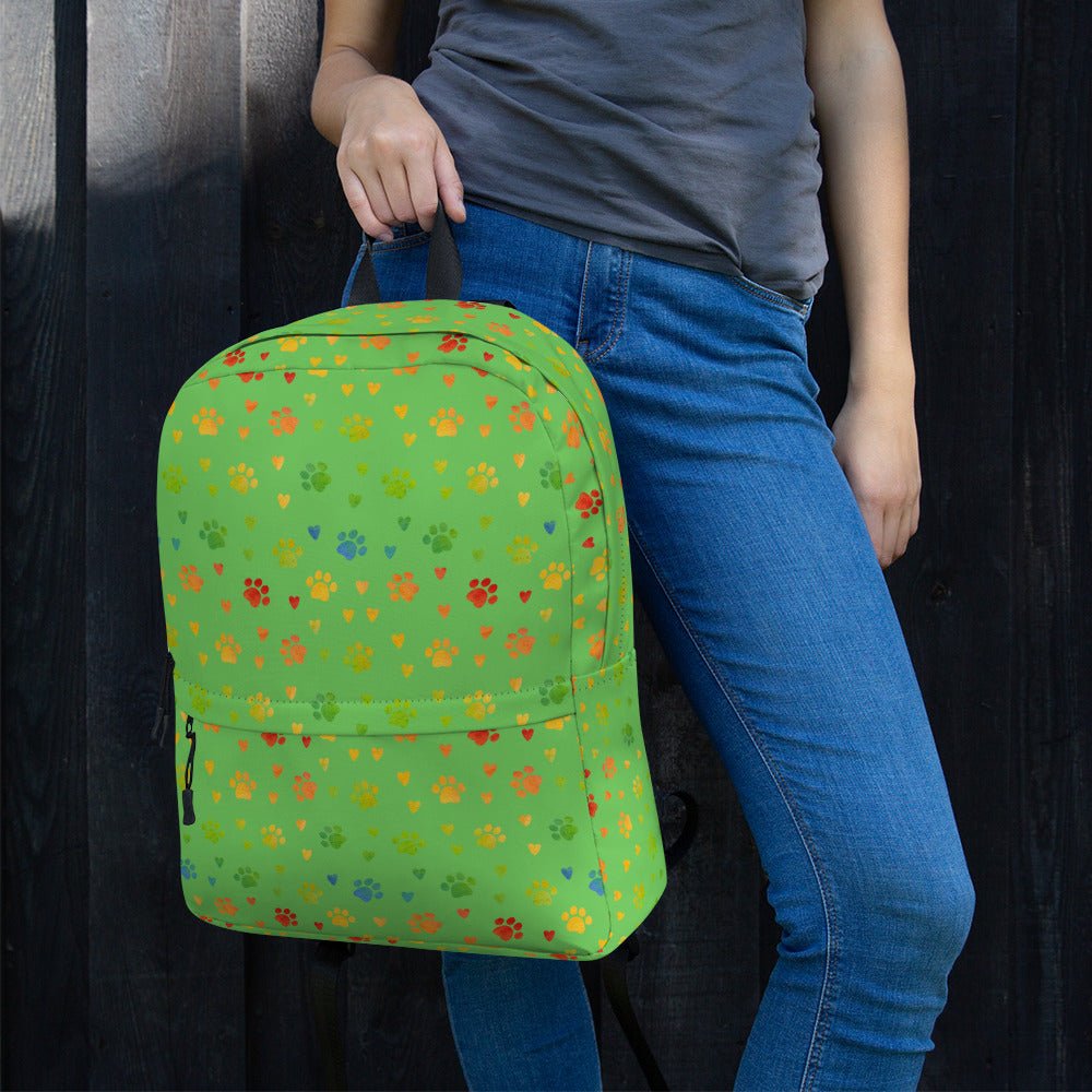 Green Paw Prints Backpack - DoggyLoveandMore