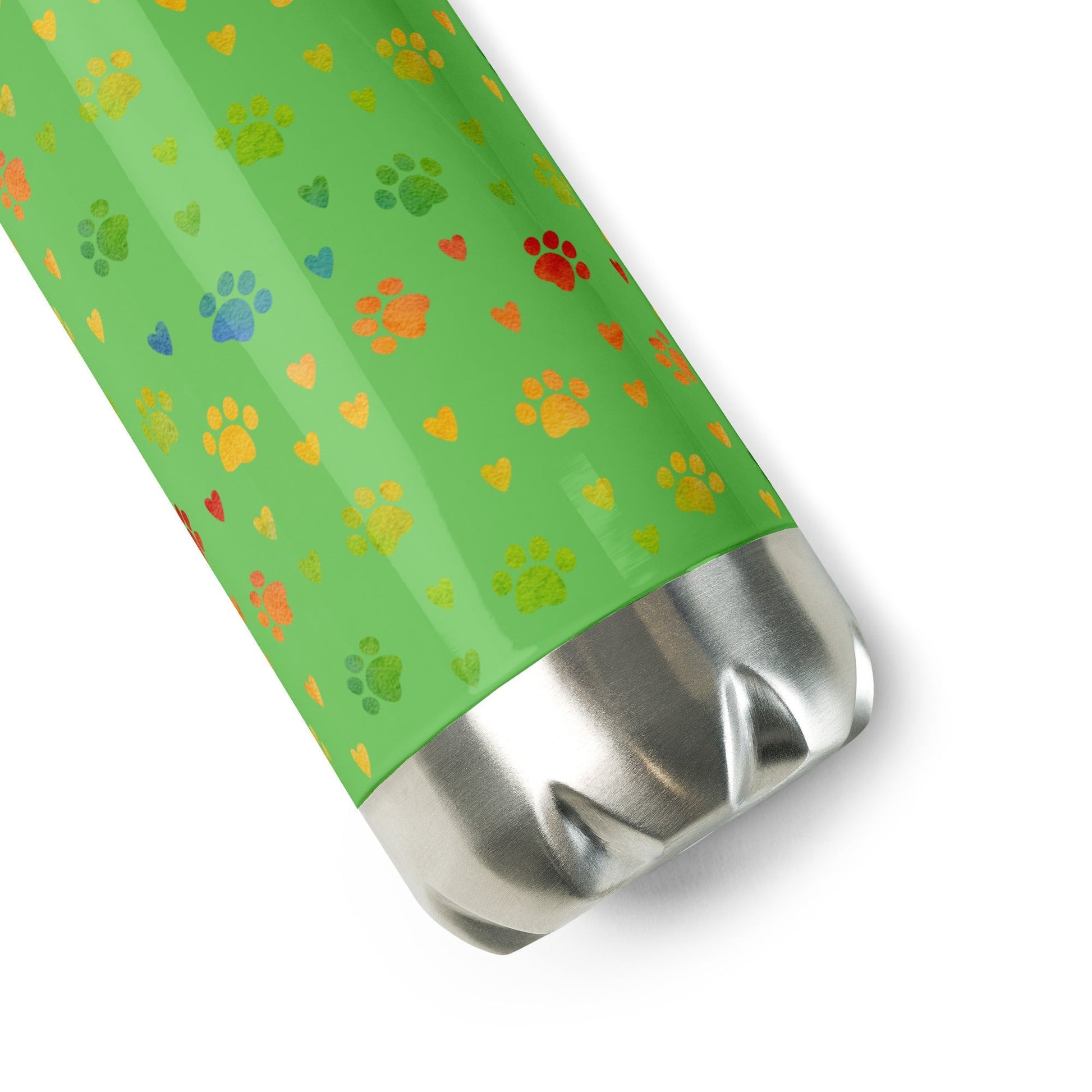 Green Paw Prints Stainless Steel Water Bottle - DoggyLoveandMore