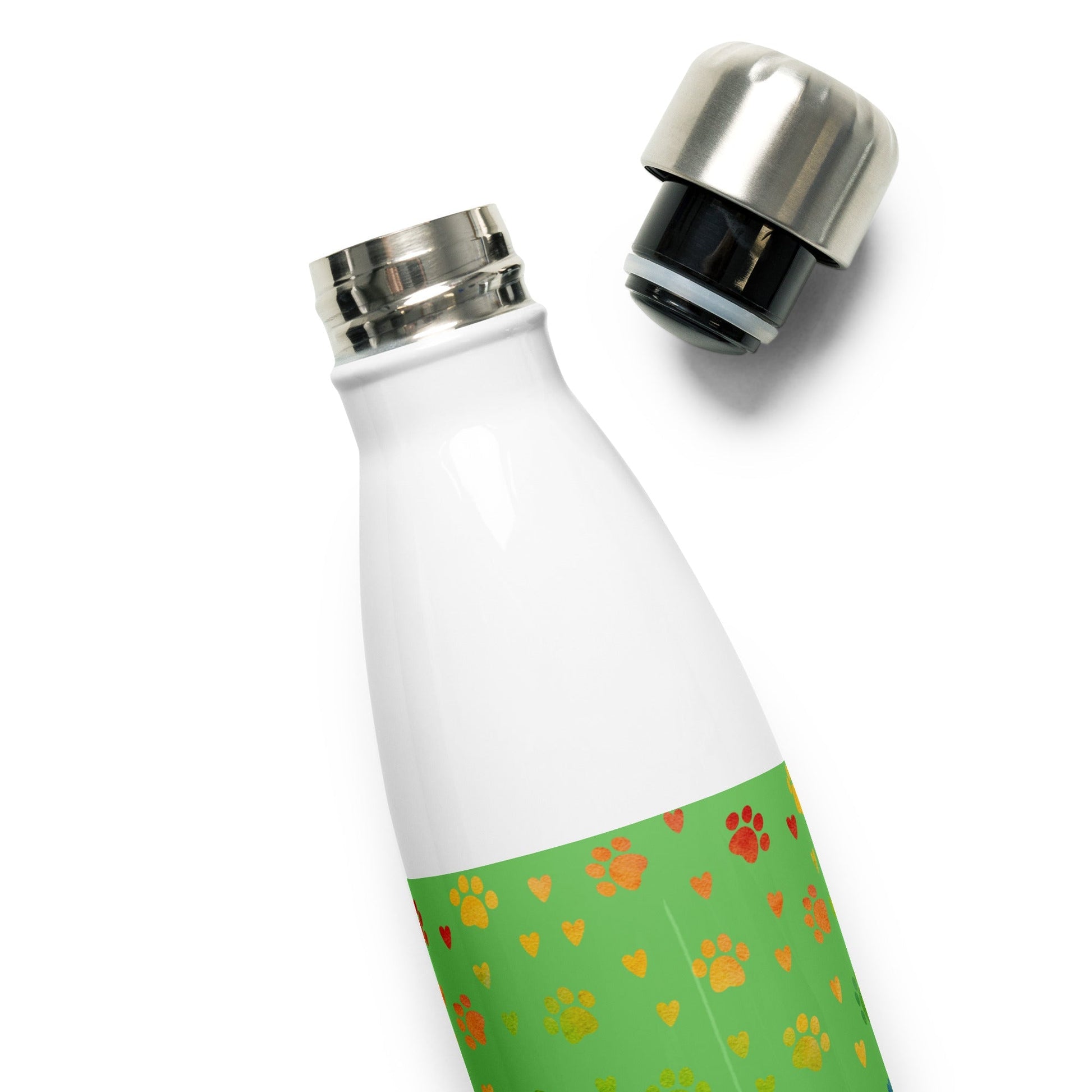 Green Paw Prints Stainless Steel Water Bottle - DoggyLoveandMore