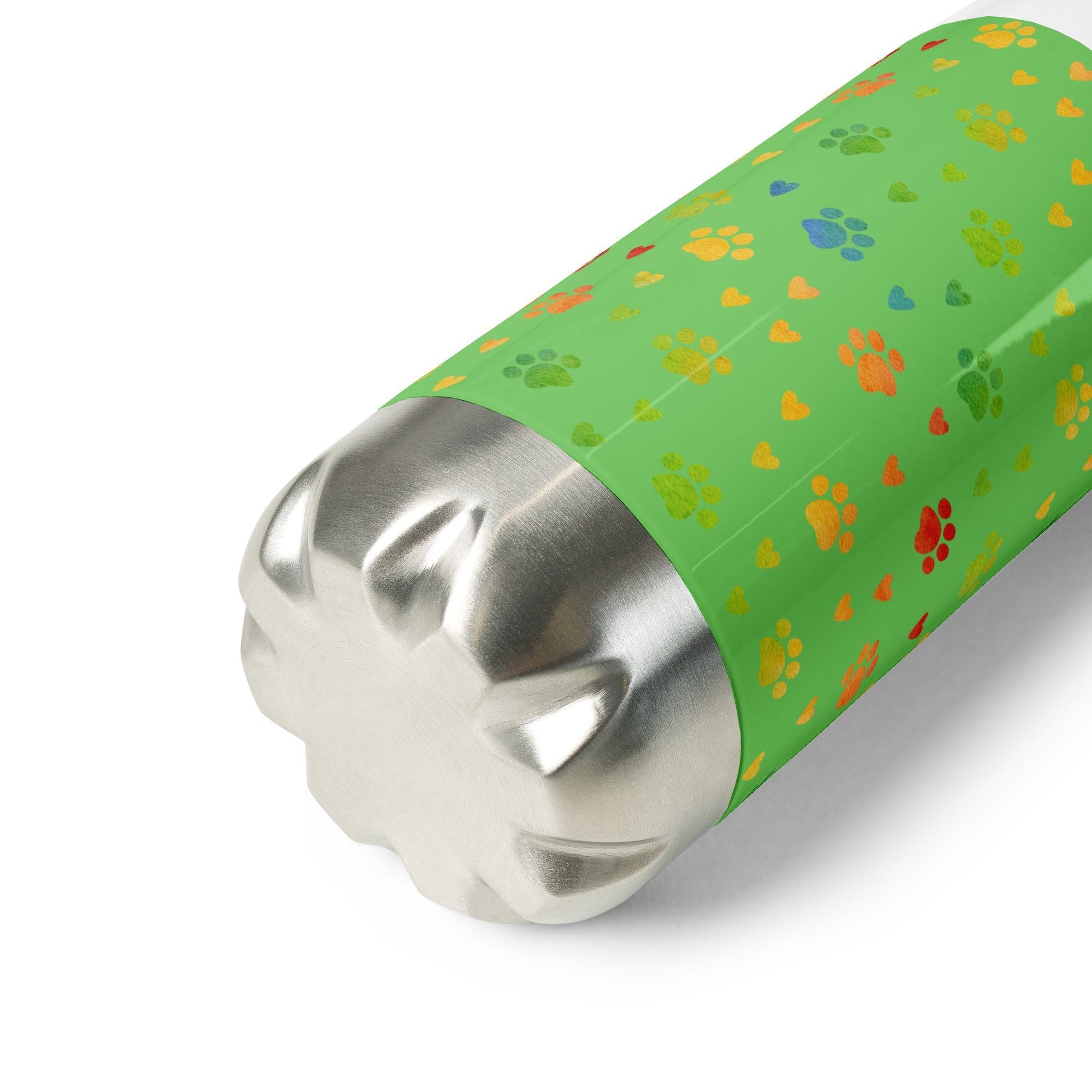 Green Paw Prints Stainless Steel Water Bottle - DoggyLoveandMore