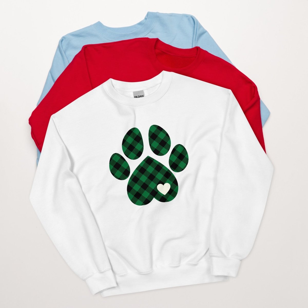 Green Plaid Dog Paw Sweatshirt - DoggyLoveandMore