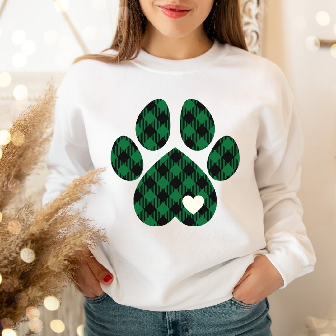 Green Plaid Dog Paw Sweatshirt - DoggyLoveandMore