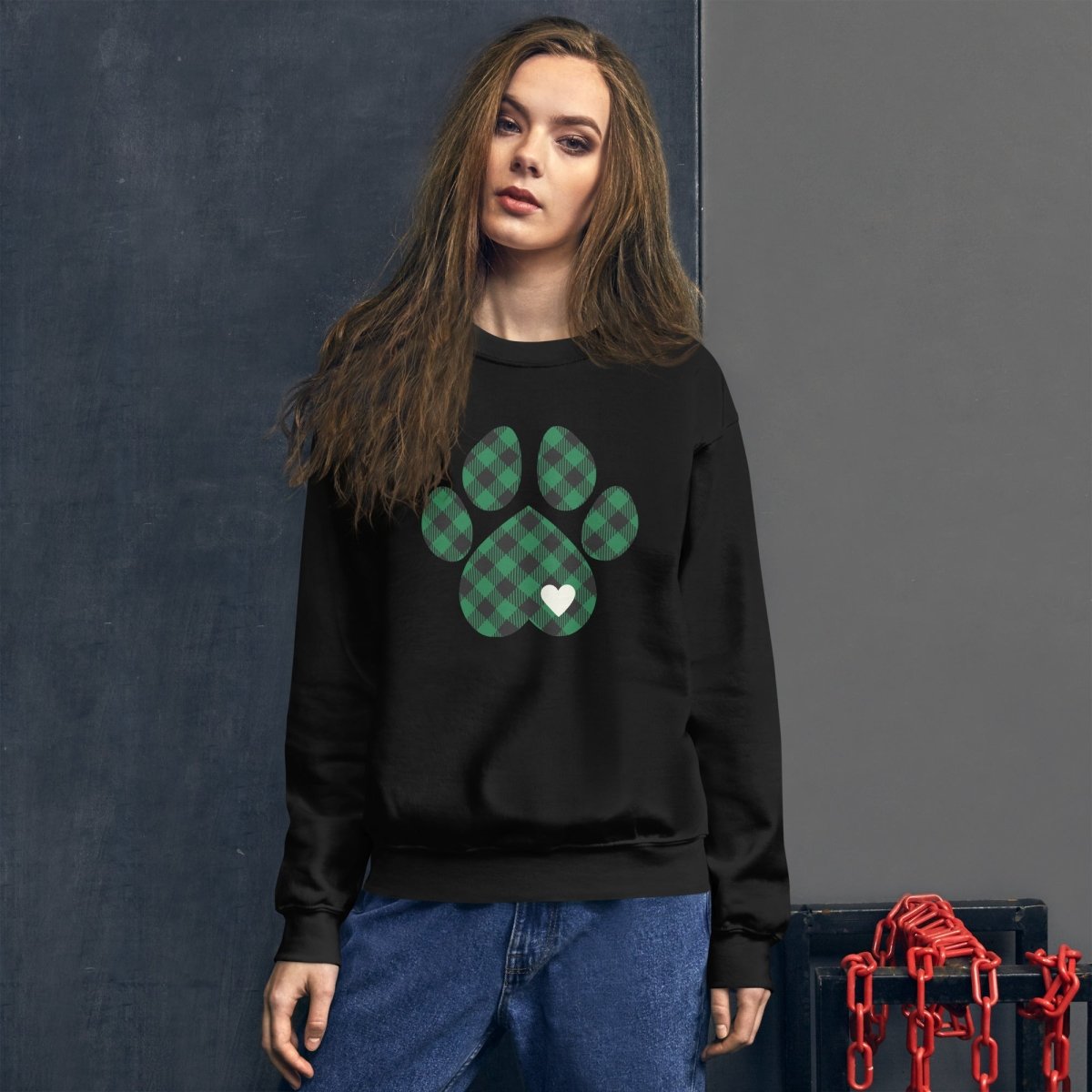 Green Plaid Dog Paw Sweatshirt - DoggyLoveandMore