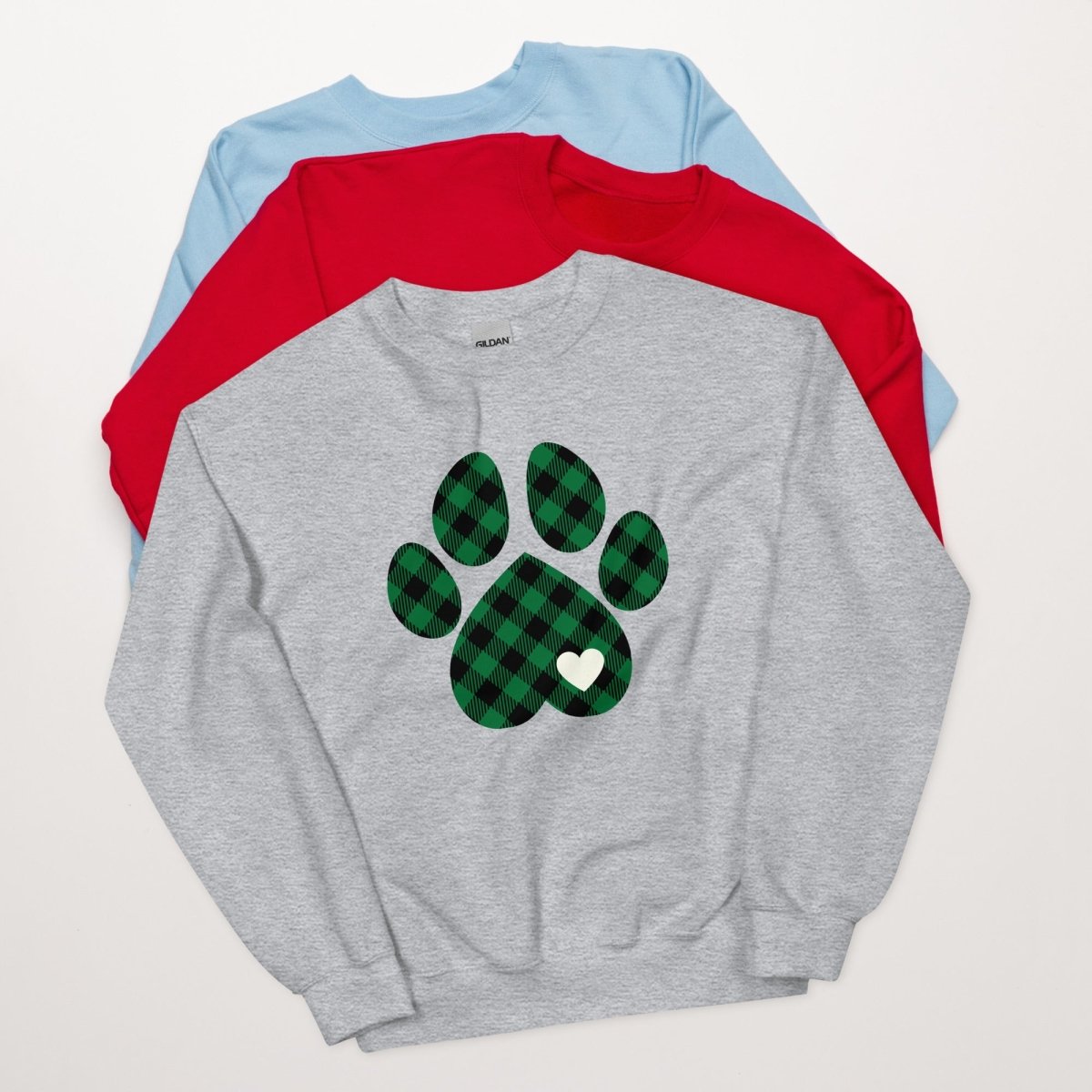 Green Plaid Dog Paw Sweatshirt - DoggyLoveandMore