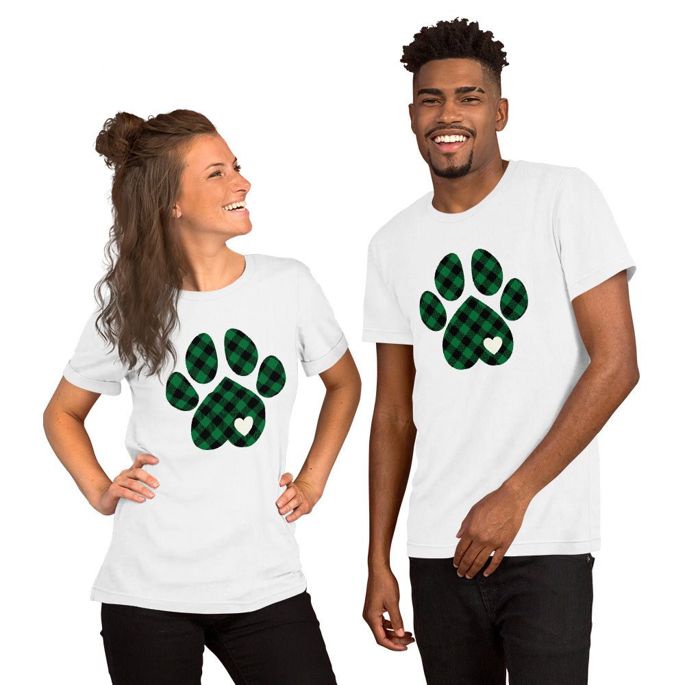 Green Plaid Dog Paw T-Shirt - DoggyLoveandMore