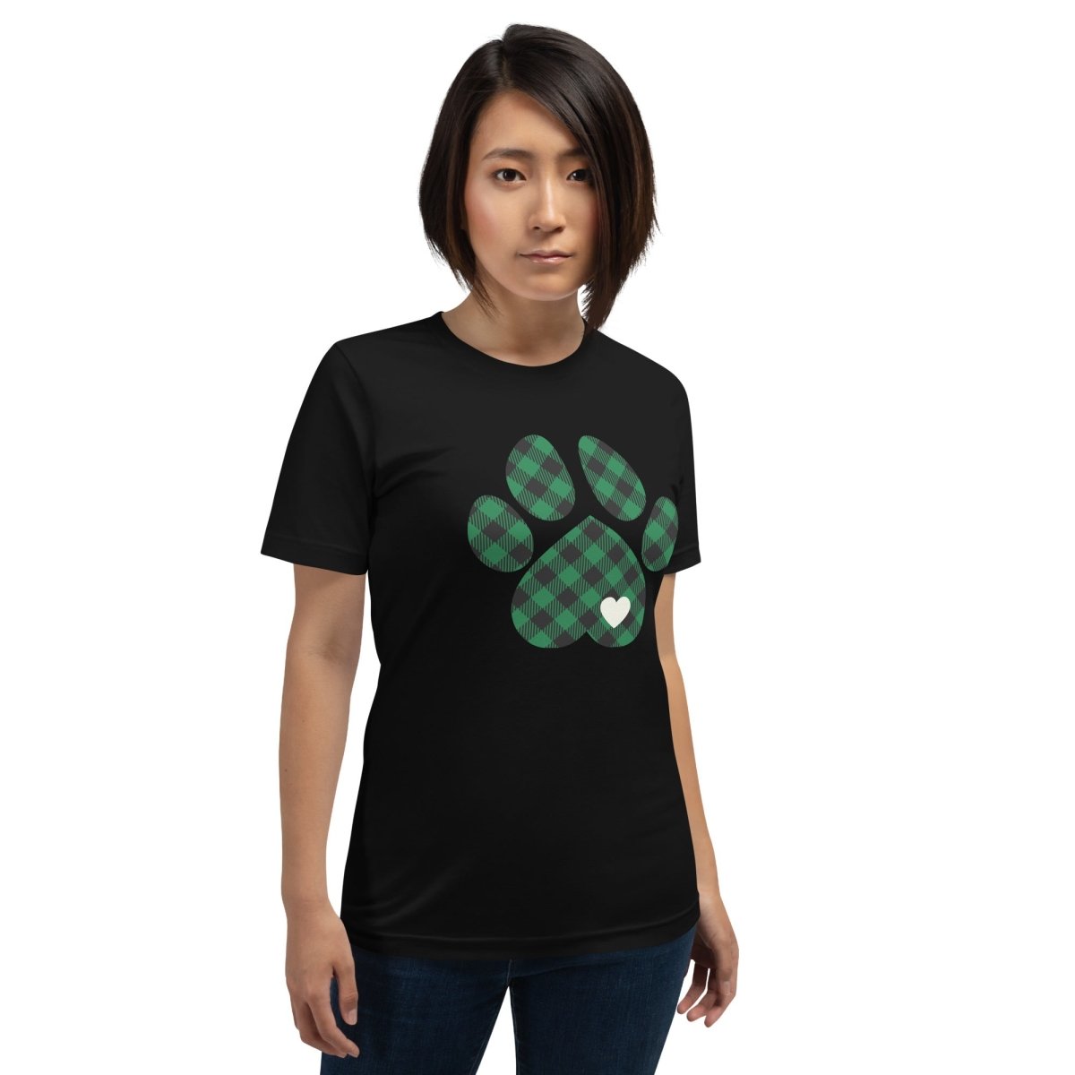 Green Plaid Dog Paw T-Shirt - DoggyLoveandMore