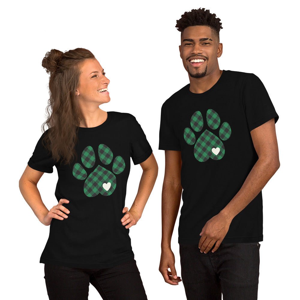 Green Plaid Dog Paw T-Shirt - DoggyLoveandMore