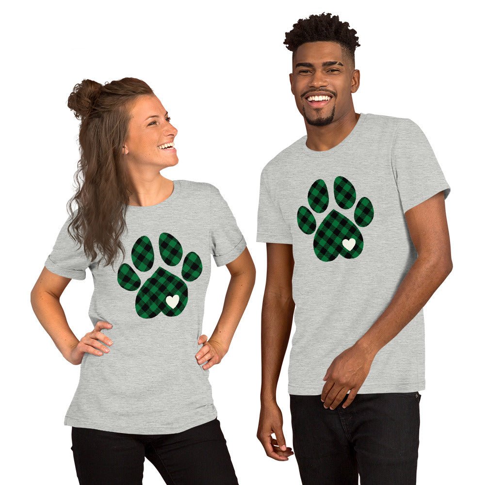 Green Plaid Dog Paw T-Shirt - DoggyLoveandMore